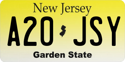 NJ license plate A20JSY