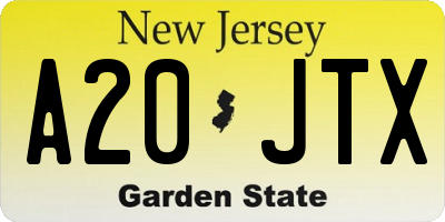 NJ license plate A20JTX