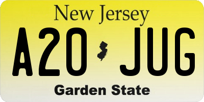 NJ license plate A20JUG