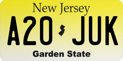NJ license plate A20JUK