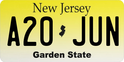 NJ license plate A20JUN