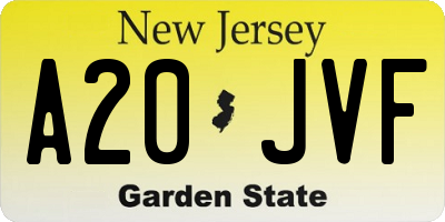 NJ license plate A20JVF