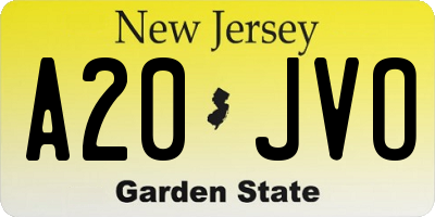 NJ license plate A20JVO