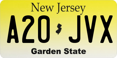 NJ license plate A20JVX