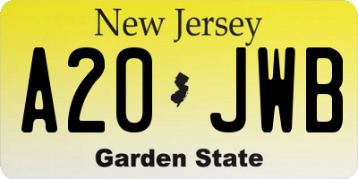 NJ license plate A20JWB
