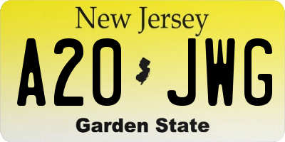 NJ license plate A20JWG