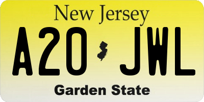 NJ license plate A20JWL
