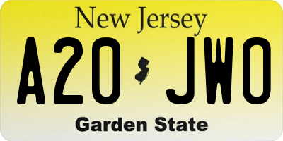NJ license plate A20JWO