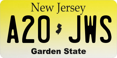 NJ license plate A20JWS