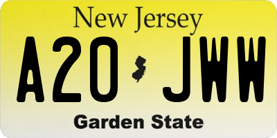 NJ license plate A20JWW
