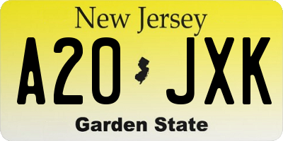 NJ license plate A20JXK