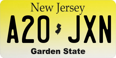 NJ license plate A20JXN