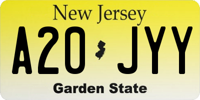 NJ license plate A20JYY