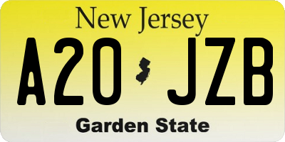 NJ license plate A20JZB
