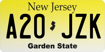 NJ license plate A20JZK