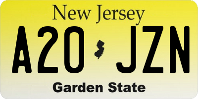 NJ license plate A20JZN