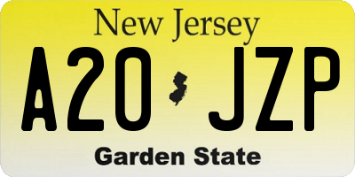 NJ license plate A20JZP