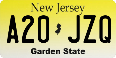 NJ license plate A20JZQ