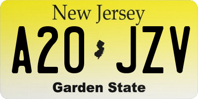 NJ license plate A20JZV