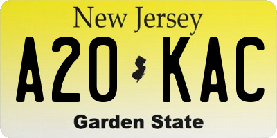 NJ license plate A20KAC