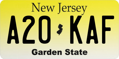NJ license plate A20KAF