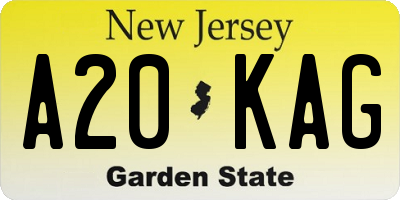 NJ license plate A20KAG