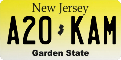 NJ license plate A20KAM