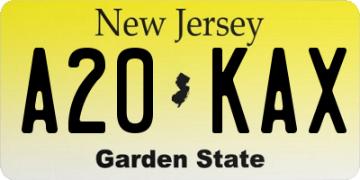 NJ license plate A20KAX