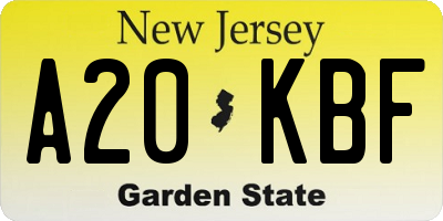 NJ license plate A20KBF