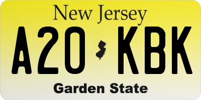 NJ license plate A20KBK