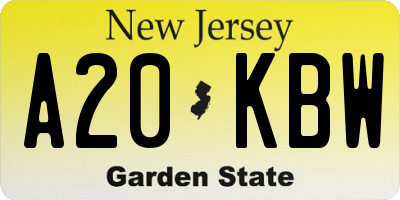 NJ license plate A20KBW