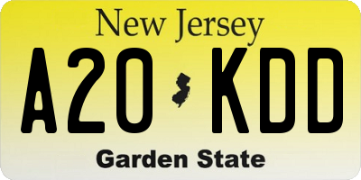 NJ license plate A20KDD