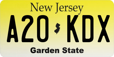 NJ license plate A20KDX