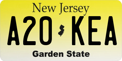 NJ license plate A20KEA