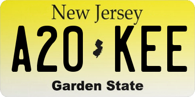NJ license plate A20KEE