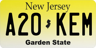 NJ license plate A20KEM