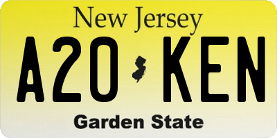 NJ license plate A20KEN