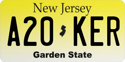 NJ license plate A20KER