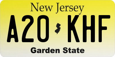 NJ license plate A20KHF