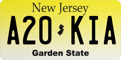 NJ license plate A20KIA