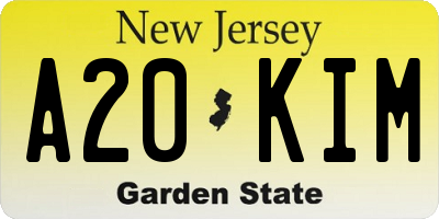 NJ license plate A20KIM