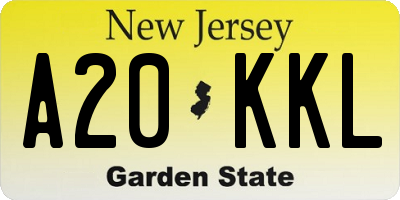 NJ license plate A20KKL