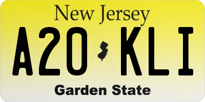 NJ license plate A20KLI