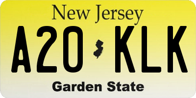 NJ license plate A20KLK