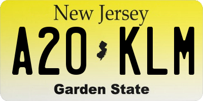NJ license plate A20KLM