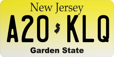 NJ license plate A20KLQ