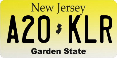 NJ license plate A20KLR