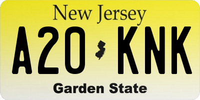 NJ license plate A20KNK