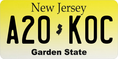 NJ license plate A20KOC