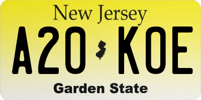 NJ license plate A20KOE